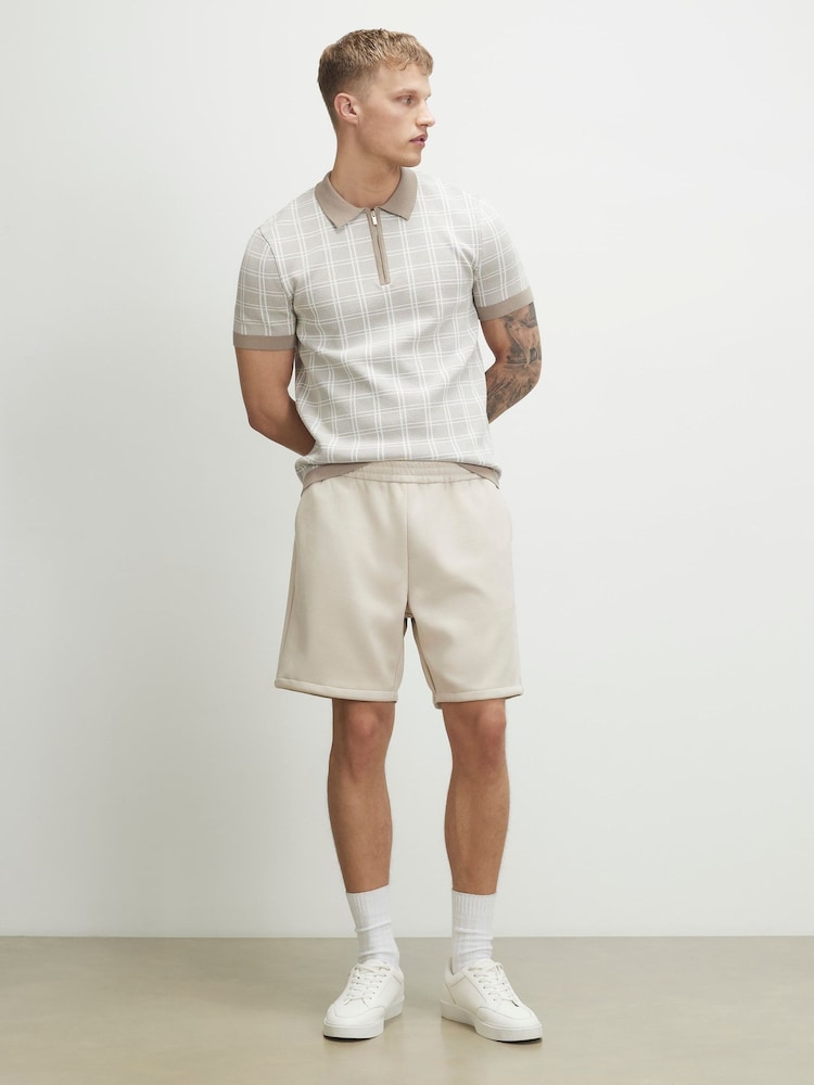 River Island Natural Slim Fit Check Knitted Polo Shirt - Image 2 of 4