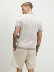 River Island Natural Slim Fit Check Knitted Polo Shirt - Image 4 of 4