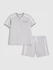River Island Blue Slim Fit Baseball Polo & Shorts Set - Image 1 of 5