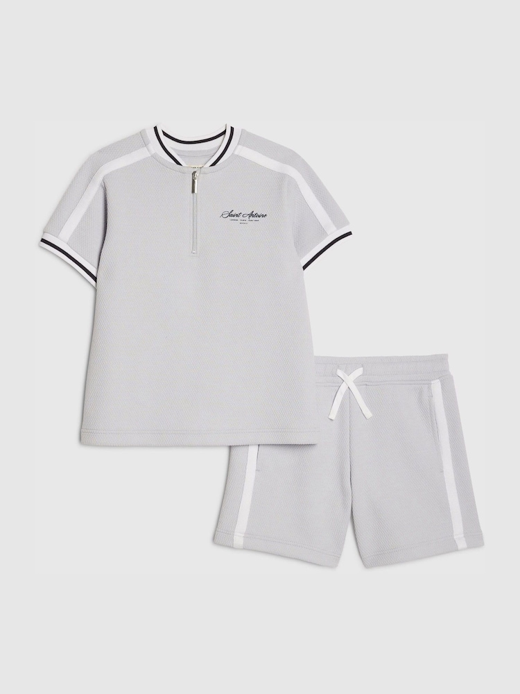 River Island Blue Slim Fit Baseball Polo & Shorts Set - Image 1 of 5