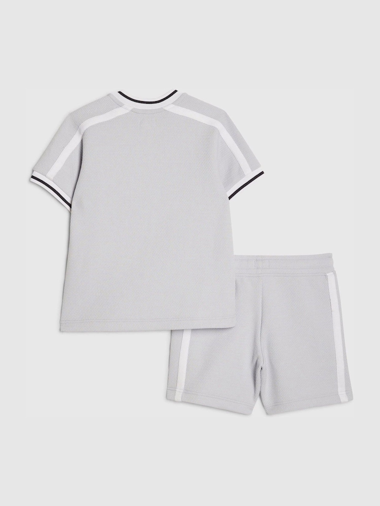 River Island Blue Slim Fit Baseball Polo & Shorts Set - Image 2 of 5