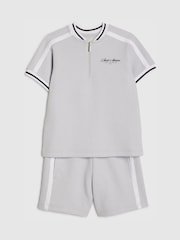River Island Blue Slim Fit Baseball Polo & Shorts Set - Image 3 of 5