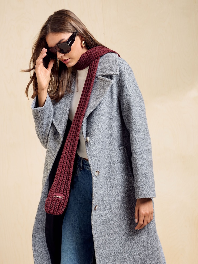 Friends Like These Burgundy Red Skinny Ribbed Cable Scarf - Image 2 of 7