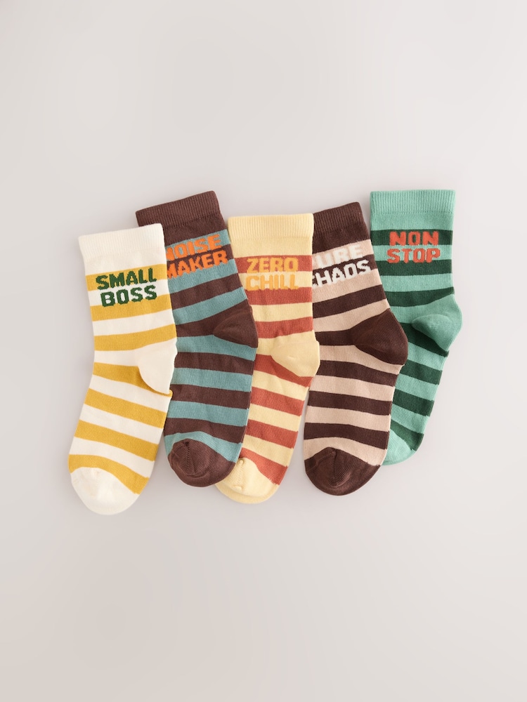 Multi - Chaussettes rayées à slogan 5 Lot de 0 - Image 1 de 3 Multi - Chaussettes rayées à slogan 5 Lot de 0 - Image 1 de 3
