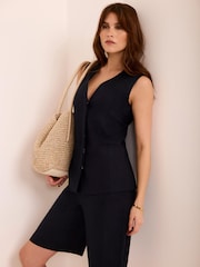 Mint Velvet Blue Longline Linen Waistcoat - Image 2 of 7