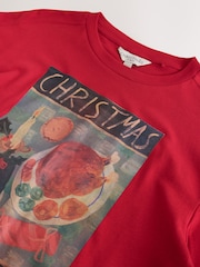 Red Christmas Dinner - Boxy Elbow Sleeve Crew Neck T-Shirt - 4এর মধ্যে 3 ছবি