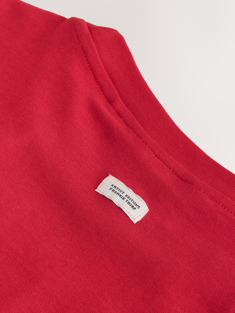 Red Christmas Dinner - Boxy Elbow Sleeve Crew Neck T-Shirt - 4এর মধ্যে 4 ছবি