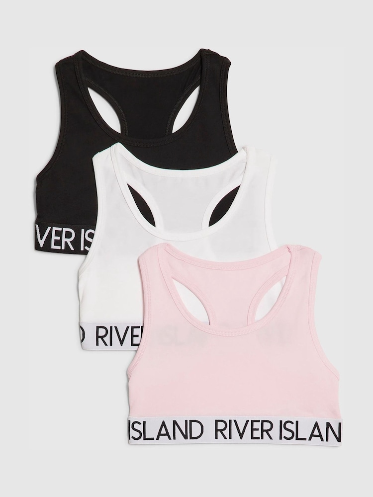 River Island White Logo Waistband Racer Crop Tops 3 Pack - Image 1 of 3