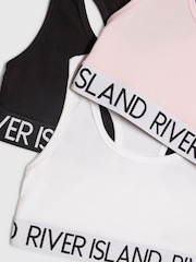 River Island White Logo Waistband Racer Crop Tops 3 Pack - Image 2 of 3