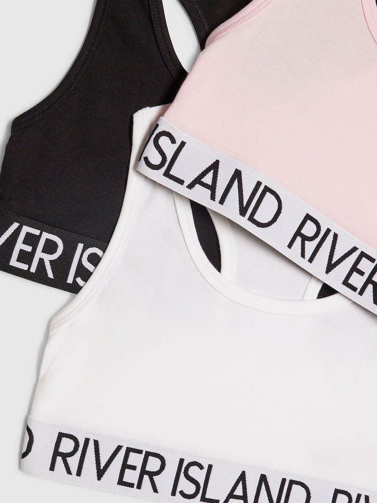 River Island White Logo Waistband Racer Crop Tops 3 Pack - Image 2 of 3