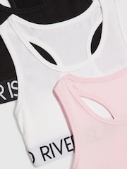 River Island White Logo Waistband Racer Crop Tops 3 Pack - Image 3 of 3