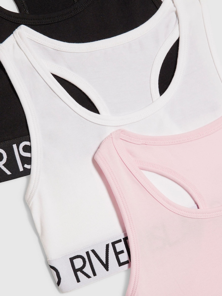 River Island White Logo Waistband Racer Crop Tops 3 Pack - Image 3 of 3