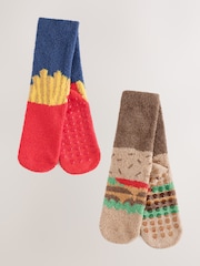 Rojo/Azul marino con diseño de comida - Pack de 2 pares de calcetines cálidos - Imagen 1 de 5