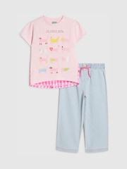 طقم من رداء عُلوي بطبعة قطة وبنطلون رياضي سهل اللبس من River Island - صورة 1 من 4