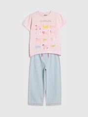 طقم من رداء عُلوي بطبعة قطة وبنطلون رياضي سهل اللبس من River Island - صورة 3 من 4