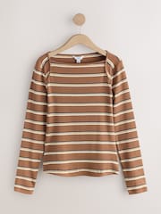 Neutral Long Sleeve Ribbed Boat Neck Top - Image 1 of 3