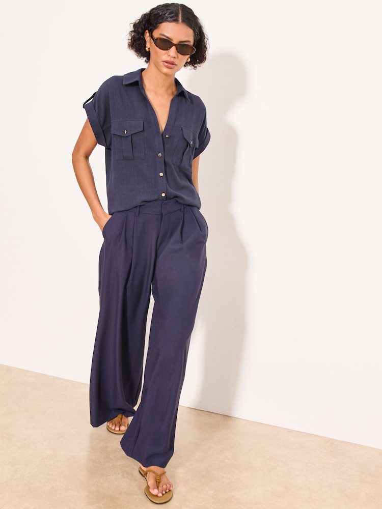 Lipsy Navy Blue Linen Blend Short Sleeve Shirt - Image 2 of 5 Lipsy Navy Blue Linen Blend Short Sleeve Shirt - Image 2 of 5