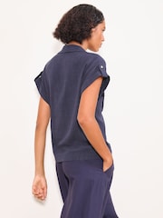 Lipsy Navy Blue Linen Blend Short Sleeve Shirt - Image 4 of 5