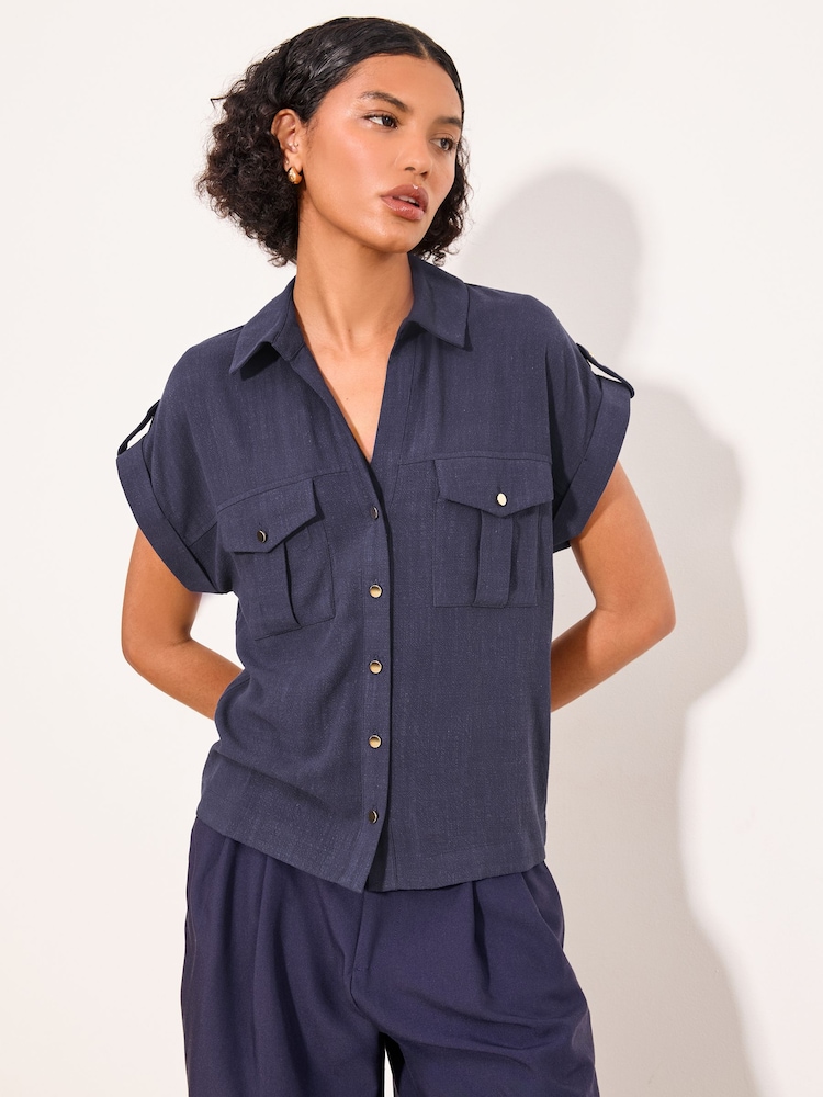 Lipsy Navy Blue Linen Blend Short Sleeve Shirt - Image 5 of 5 Lipsy Navy Blue Linen Blend Short Sleeve Shirt - Image 5 of 5