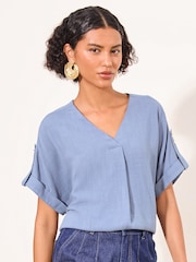 Lipsy Blue Touch Of Linen V-Neck Top - Image 4 of 5