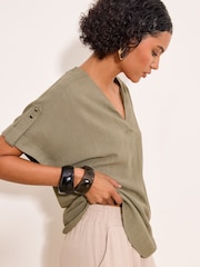 Lipsy Khaki Green Touch Of Linen V-Neck Top - Image 2 of 5