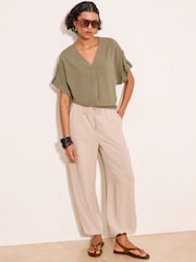 Lipsy Khaki Green Touch Of Linen V-Neck Top - Image 3 of 5