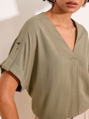 Lipsy Khaki Green Touch Of Linen V-Neck Top - Image 4 of 5