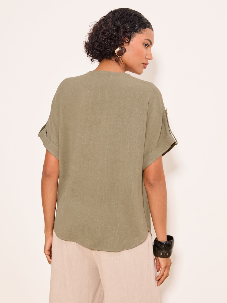 Lipsy Khaki Green Touch Of Linen V-Neck Top - Image 5 of 5