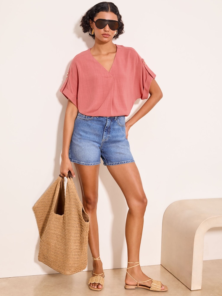 Lipsy Pink Touch Of Linen V-Neck Top - Image 2 of 5