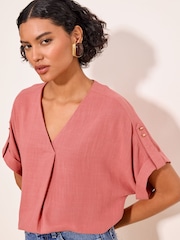 Lipsy Pink Touch Of Linen V-Neck Top - Image 3 of 5