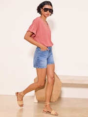 Lipsy Pink Touch Of Linen V-Neck Top - Image 4 of 5