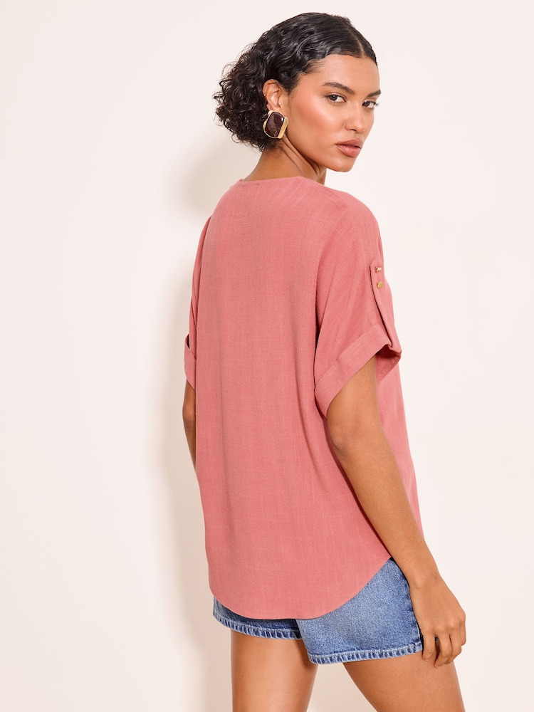 Lipsy Pink Touch Of Linen V-Neck Top - Image 5 of 5