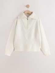Kremowy - Quarter Zip Cosy Knit Jumper - Obraz 1 z 3