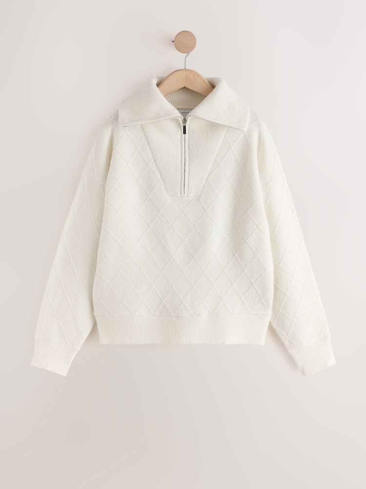 Kremowy - Quarter Zip Cosy Knit Jumper - Obraz 1 z 3 Kremowy - Quarter Zip Cosy Knit Jumper - Obraz 1 z 3