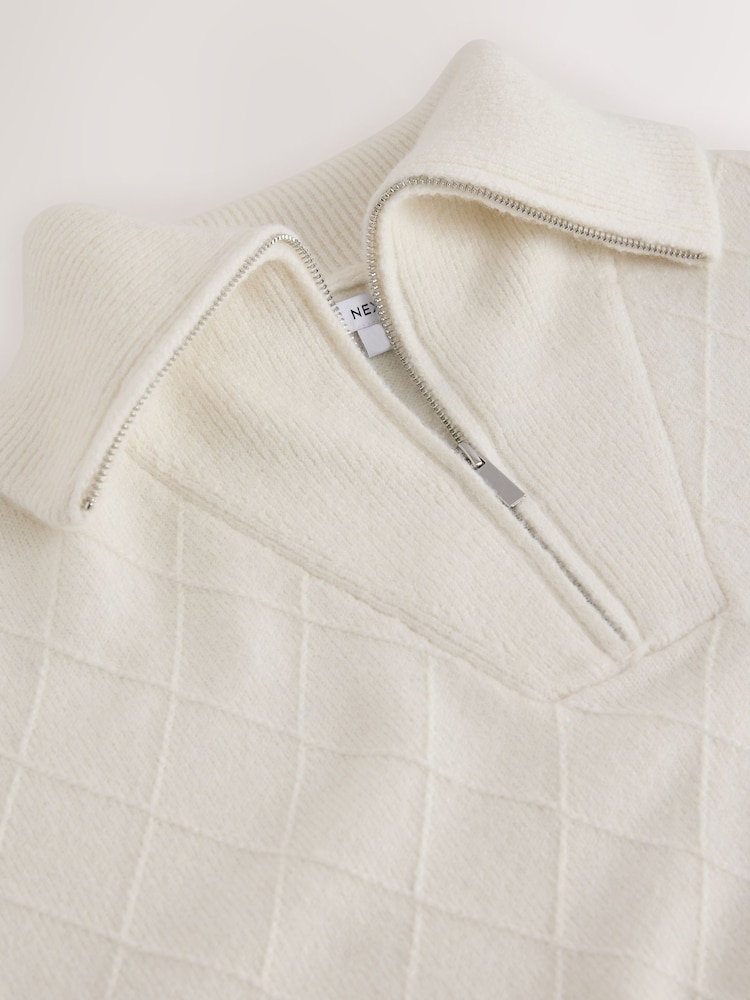 Kremowy - Quarter Zip Cosy Knit Jumper - Obraz 3 z 3 Kremowy - Quarter Zip Cosy Knit Jumper - Obraz 3 z 3