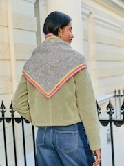 Love & Roses Grey and Rainbow Contrast Border Triangle Scarf - Image 2 of 7