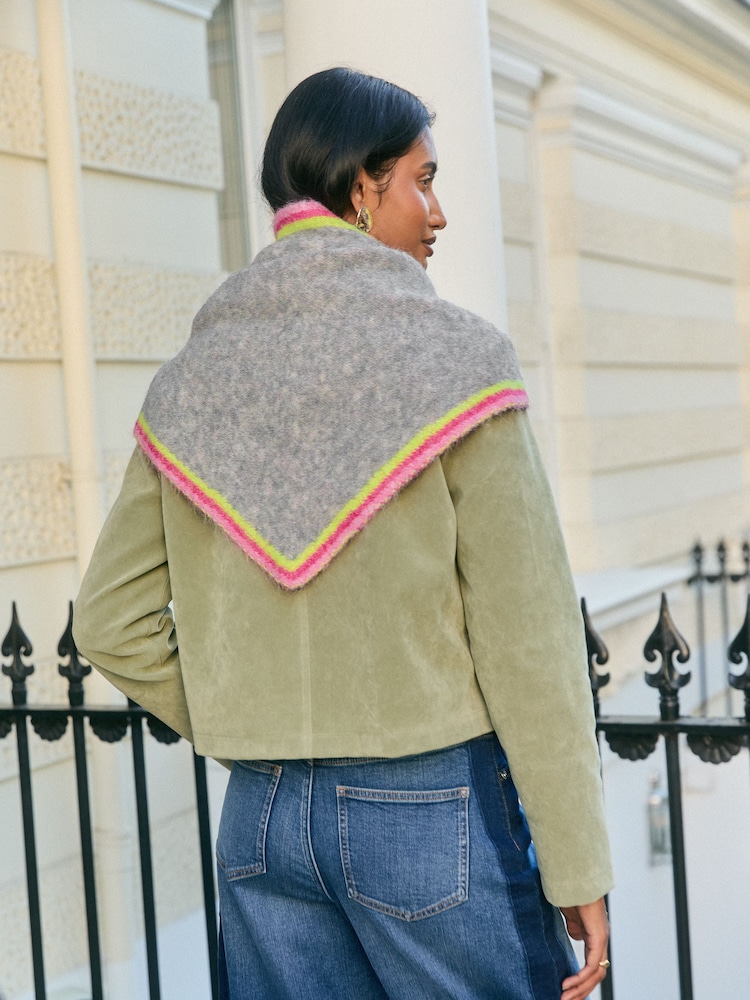 Love & Roses Grey and Rainbow Contrast Border Triangle Scarf - Image 2 of 7