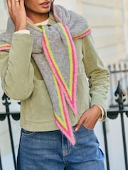 Love & Roses Grey and Rainbow Contrast Border Triangle Scarf - Image 4 of 7