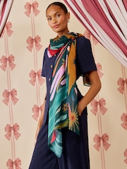 Love & Roses Teal Star Print Lightweight Scarf - Image 1 of 7