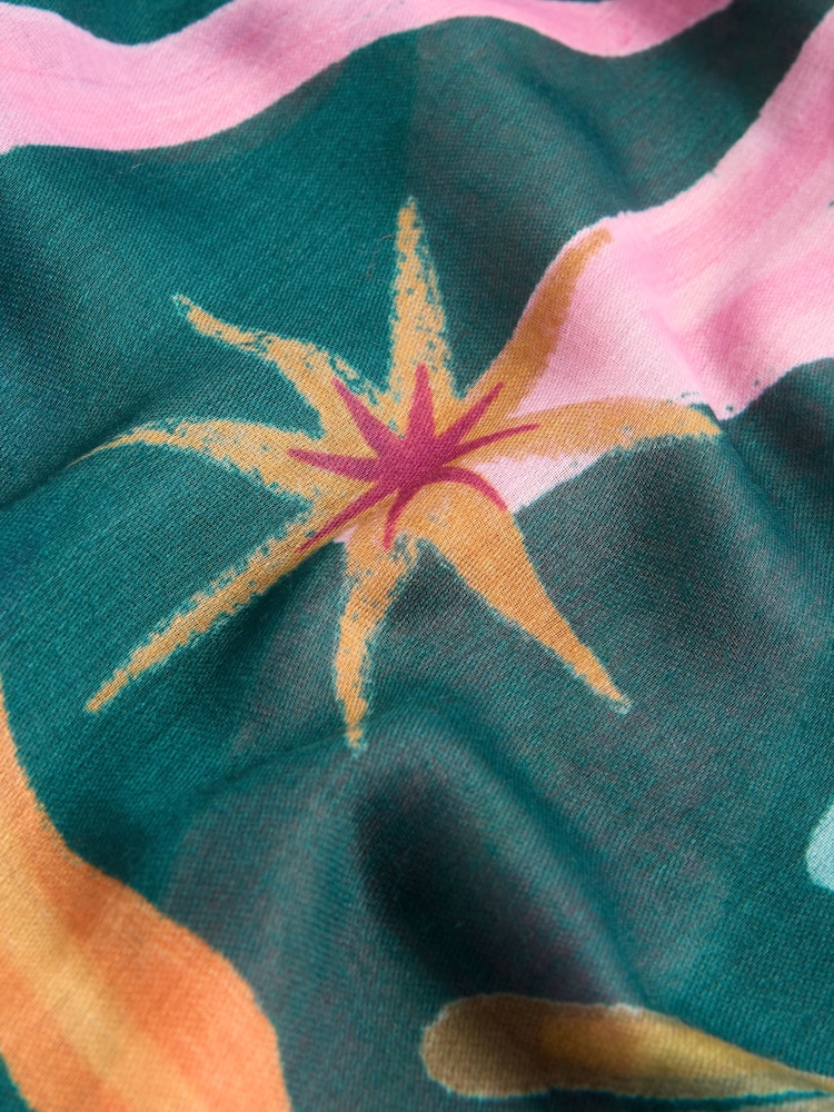 Love & Roses Teal Star Print Lightweight Scarf - Image 7 of 7 Love & Roses Teal Star Print Lightweight Scarf - Image 7 of 7
