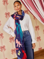 Love & Roses Navy Bow Print Lightweight Scarf - Image 1 of 7