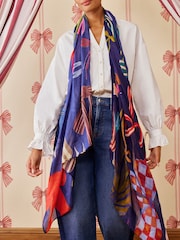 Love & Roses Navy Bow Print Lightweight Scarf - Image 4 of 7