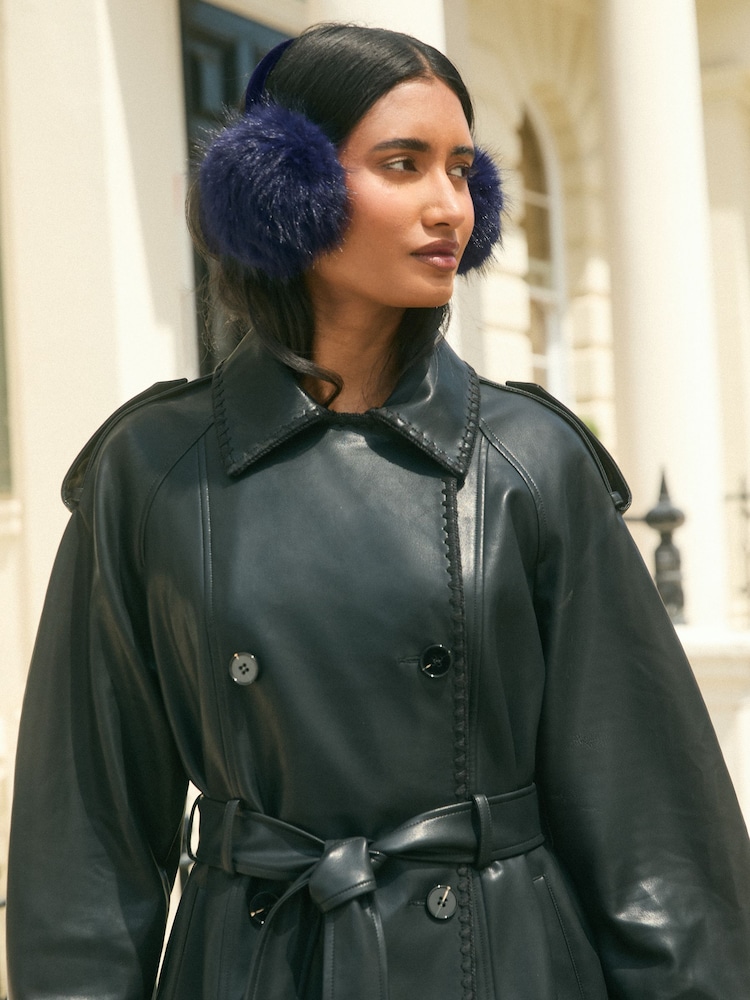 Love & Roses Navy Faux Fur Ear Muffs - Image 2 of 6