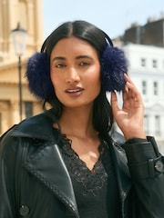 Love & Roses Navy Faux Fur Ear Muffs - Image 3 of 6