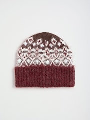 Love & Roses Burgundy Red Fairisle Embelished Brushed Beanie Hat - Image 4 of 5