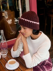 Love & Roses Chocolate Brown Cosy Chunky Knite Beanie Hat - Image 3 of 6