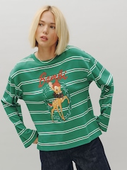 Green Christmas Bambi Licence Crew Neck Long Sleeve Top - Image 1 of 4