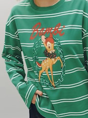 Green Christmas Bambi Licence Crew Neck Long Sleeve Top - Image 4 of 4