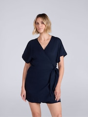 Asul - Animal Linen Wrap Playsuit - Larawan 1 ng 4