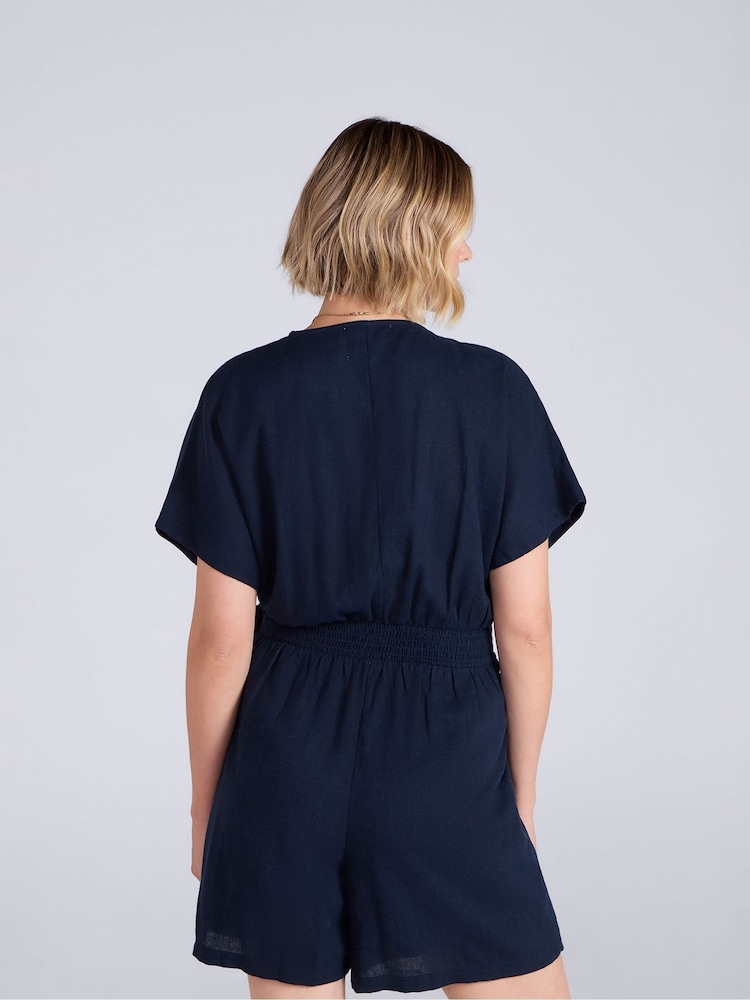 Asul - Animal Linen Wrap Playsuit - Larawan 2 ng 4